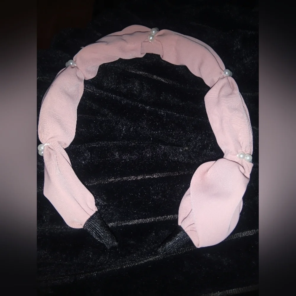 Dusty Rose Chiffon And Small Pearl Wide Bubble Headband